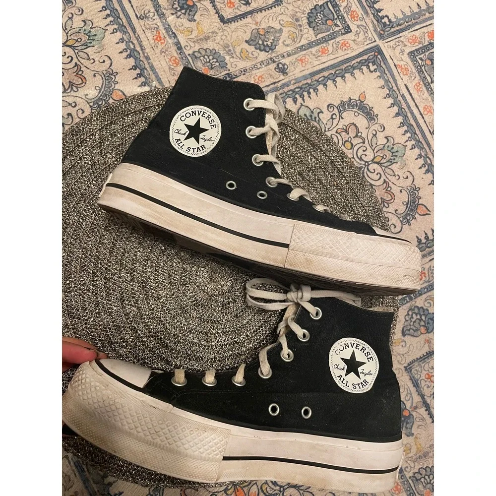Converse Chuck Taylor All Star Platform High Top Black Canvas Sneakers Womens 6 - Picture 4 of 5